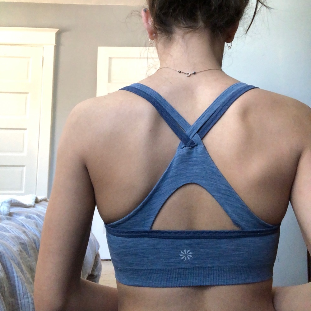 Cute two tone blue straps sports bra